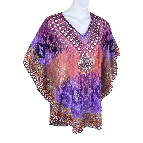 Ana & Rose OSFM Boho Purple Chiffon Tie Dye Kaftan Top Fairycore Rainbow Hippie - Picture 5 of 9